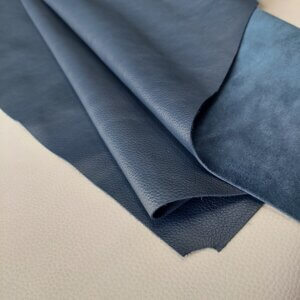 Haberdashery leather - Dark blue, textured, soft, 1,2mm, 110×93, small defects