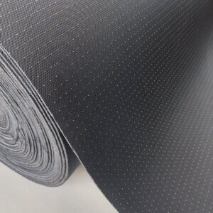 Material for car seat with foam – black/blue with yellow dots, small texture