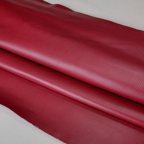 Natural leather - Red, perforated MK3, soft, shiny, 1,3mm, 115x100cm - Image 2