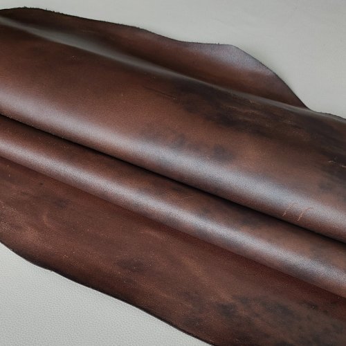 Haberdashery leather - Vegetable leather, dark brown, soft, "aged effect", 1,6mm, 110x80cm - Image 2